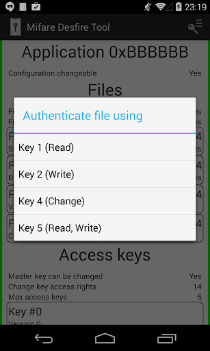MIFARE DESFire EV1 NFC Tool Screen 3