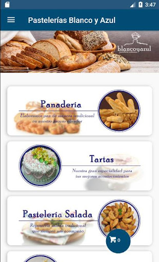 Android application Pastelerías Blanco y Azul screenshort