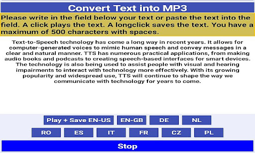 Easy TTS to MP3 Screen 2