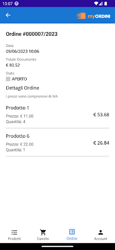 MyOrdini Screen 2
