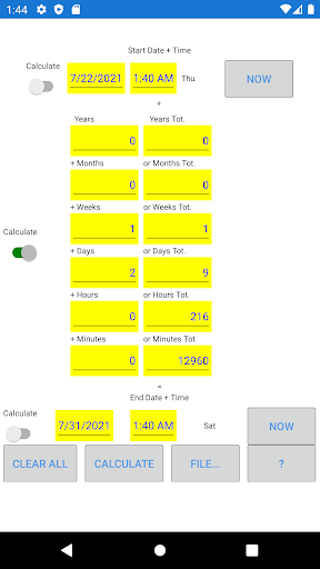 Android application TimeDateCalculator screenshort