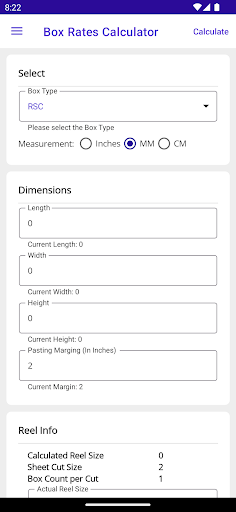 Android application Gryffyth Packing Material Calc screenshort