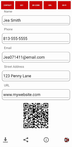 Android application QR-Code Contact Info Generator screenshort