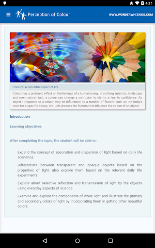 Android application Perception of Colour screenshort