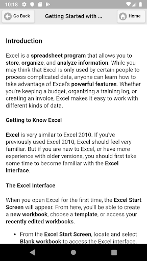 Android application Tutorial for Excel screenshort