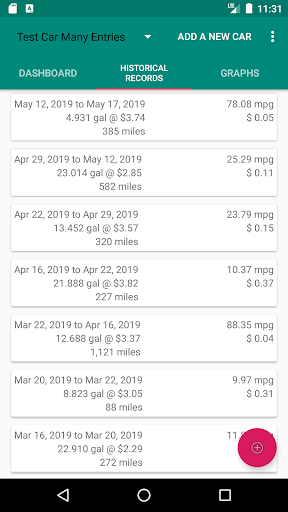 Mileage Per Gallon Tracker