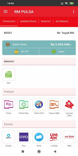 Android application RM PULSA screenshort