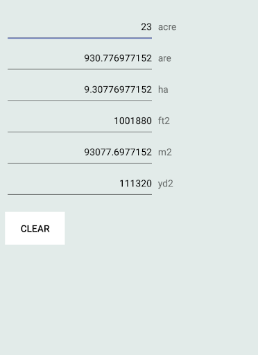 Area Unit Converter Screen 2