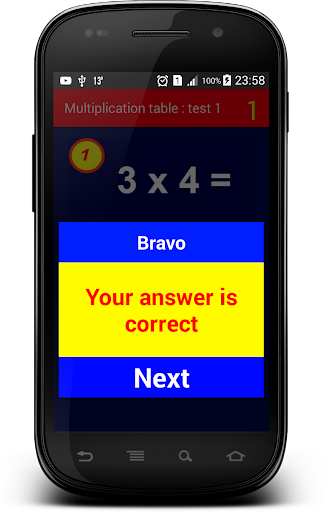 Multiplication table : Test 1 Screen 3