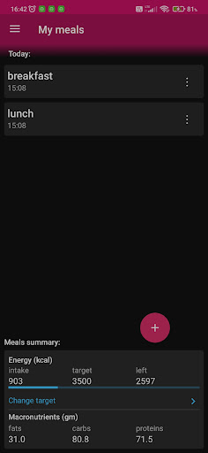 Android application Meal tracker screenshort