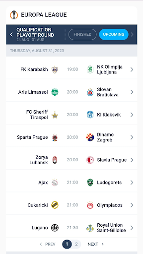 Android application Euro League MatchTracker screenshort
