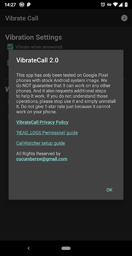 Vibrate Call (when answered) Screen 2