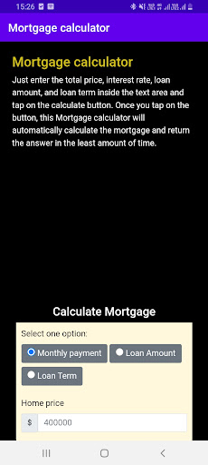 Android application Mortgage Calculator screenshort