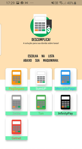 Android application Calc. Taxas Maquina de Cartão screenshort