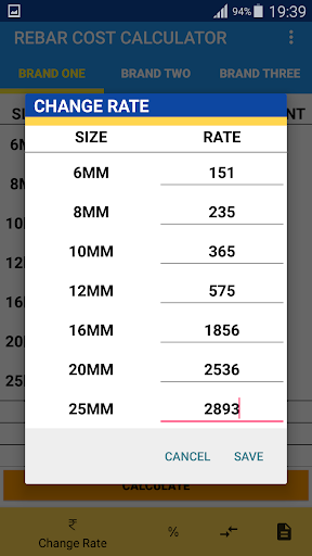 Steel TMT RebarCost Calculator Screen 2
