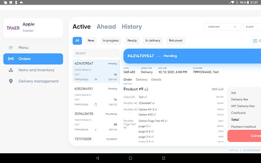 Taker Dashboard Screen 3