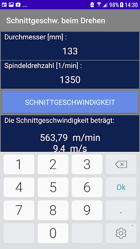 Android application Schnittgeschwind. beim Drehen screenshort