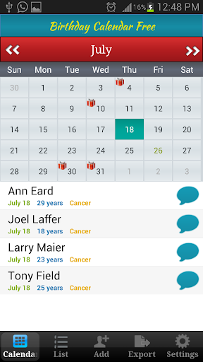 Android application Birthday Calendar & Reminder screenshort