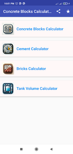 Android application Concrete Block Calculator screenshort