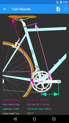 Android application Optimum Crank Length screenshort