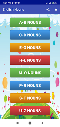 Android application English Nouns List screenshort