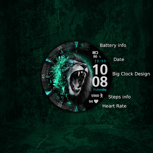 Cyan Lion Watch Face WearOs Screen 3