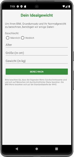 Android application Dein Idealgewicht screenshort