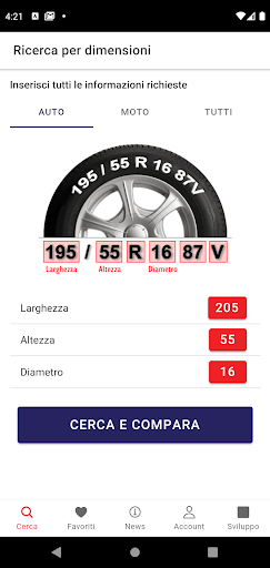 Android application Trovapneumatici screenshort