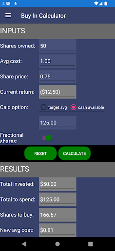 Buy In Calculator - DCA Screen 2