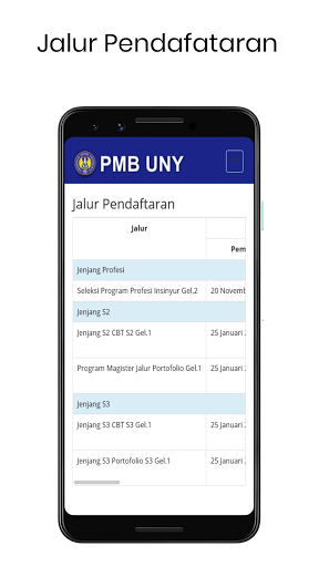Android application Penerimaan Mahasiswa Baru UNY screenshort