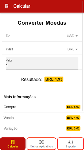 Android application Calcular Dólar em Real screenshort
