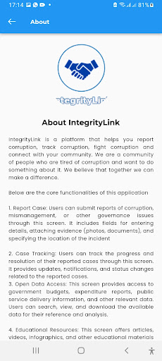 Android application IntegrityLink- Tuwajibike! screenshort