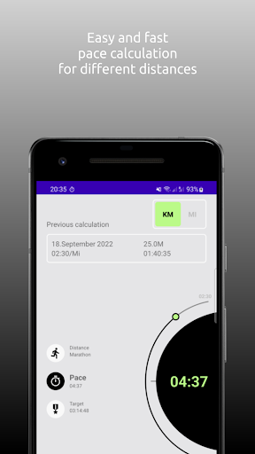 Android application Pace Calculator screenshort