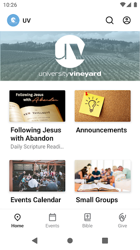 Android application University Vineyard Church App screenshort