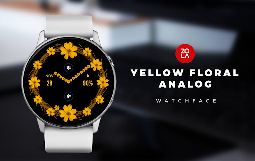 Android application Yellow Floral Analog Watchface screenshort