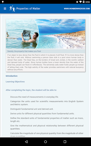 Android application Properties of Matter screenshort