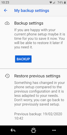 DORO Settings Screen 3