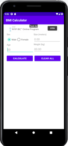 Android application BMI Calculator screenshort