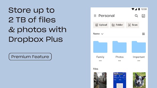 Dropbox: Екранна снимка за съхранение в облак и снимки