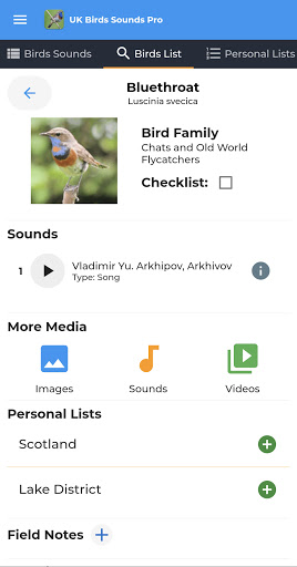 UK Birds Sounds Pro Screen 3