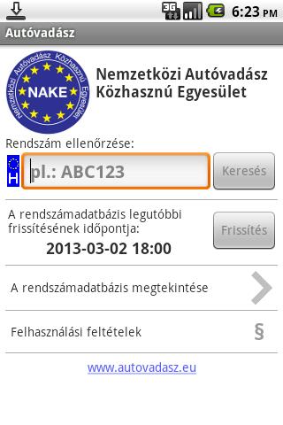 Android application Autóvadász screenshort