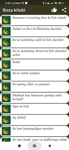 Android application Ro'za kitobi screenshort