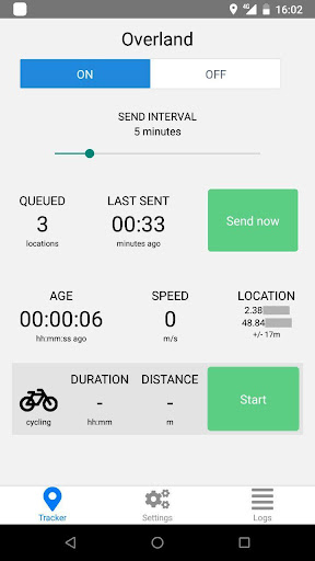 Android application Overland - GPS logger screenshort
