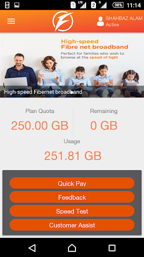 Android application My FusionNet Broadband screenshort