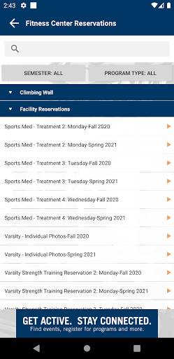Bucknell University Recreation Screen 2