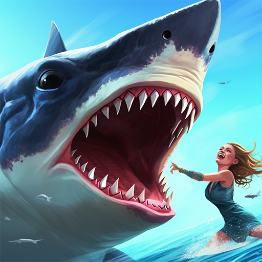 Angry White Shark Hunting Game logo