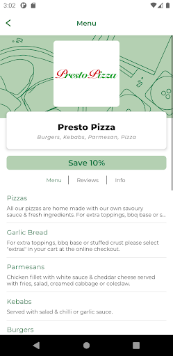 Android application Presto Pizza TS15 screenshort