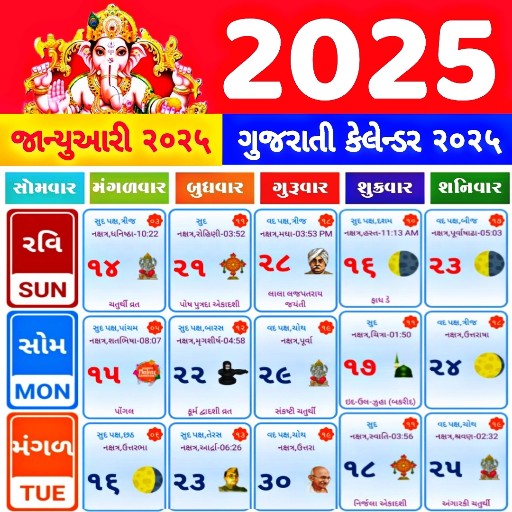 Gujarati Calendar 2025 પંચાંગ