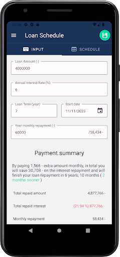 Android application Loan Schedule Calculator screenshort