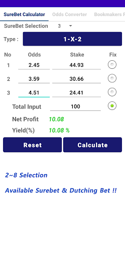 Back Lay and Sure bet Calculator